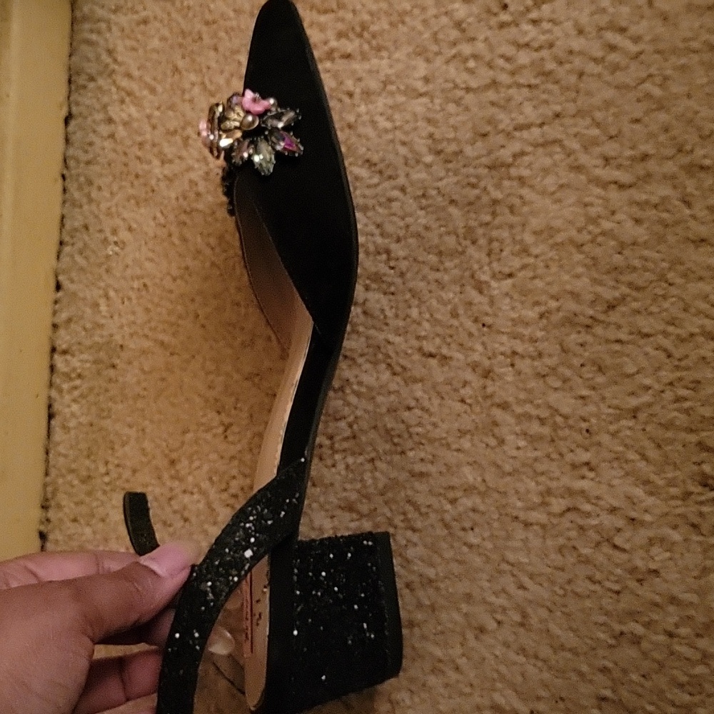 Betsey Johnson Black Heels with Floral Accents - Picture 2 of 2
